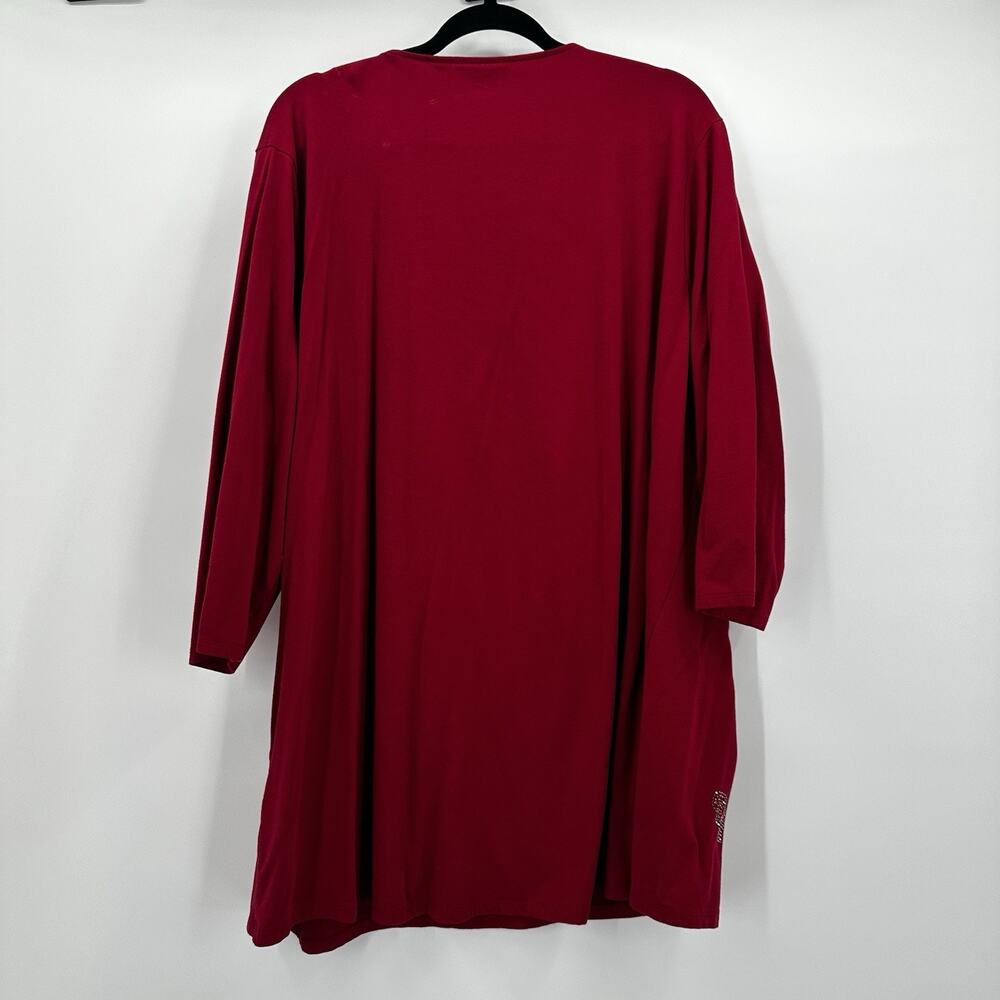 Susan Graver Shirt Top Womens 3X 3XL Red Embellished Vneck Basic Weekend Long - Picture 3 of 10